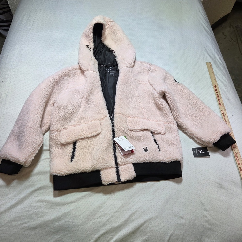 Spyder Sherpa Fleece Jacket Womens Large Pink Full Zip Hooded Cozy Plush NWT